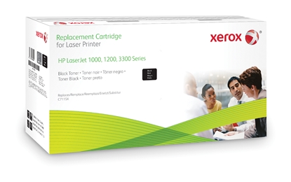 Picture of Xerox Black toner cartridge. Equivalent to HP C7115X. Compatible with HP LaserJet 1000, LaserJet 1200