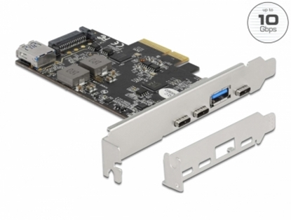 Attēls no Delock PCI Express x4 Card to 3 x USB Type-C™ + 2 x USB Type-A - SuperSpeed USB 10 Gbps - Low Profile Form Factor