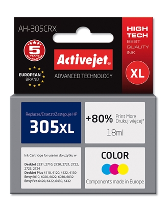 Attēls no Activejet AH-305CRX Ink (replacement for HP 305XL 3YM63AE; Premium; 18 ml; color)