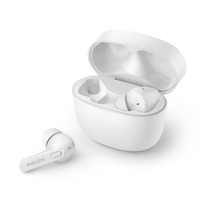 Picture of Philips True Wireless Headphones TAT2206WT/00, IPX4 water protection, Up to 18 hours play time, White