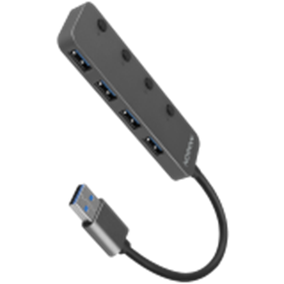 Attēls no HUE-MSA Hub 4-portowy USB 3.2 Gen 1 switch, metalowy, 20cm USB-A kabel, microUSB dodatkowe zasilanie