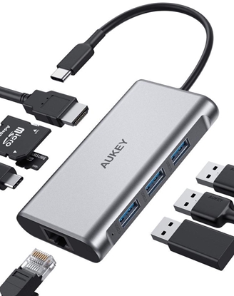 Attēls no CB-C91 aluminiowy HUB USB-C | 8w1 | RJ45 Ethernet 10/100/1000Mbps | 3xUSB 3.1 | HDMI 4k@30Hz | SD i micro SD | USB-C Power Delivery 100W