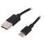 Изображение Cable; USB 2.0; USB A plug,USB C plug; 3m; black; Core: Cu; 480Mbps