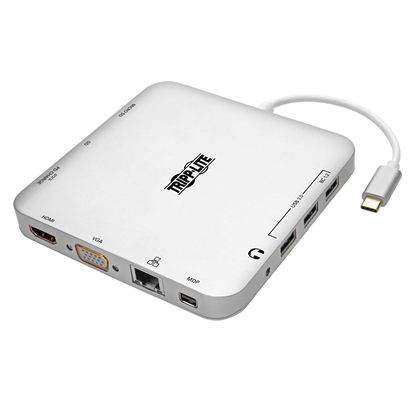 Attēls no Tripp Lite U442-DOCK2-S USB-C Dock, Dual Display - 4K HDMI/mDP, VGA, USB 3.2 Gen 1, USB-A/C Hub, GbE, 60W PD Charging
