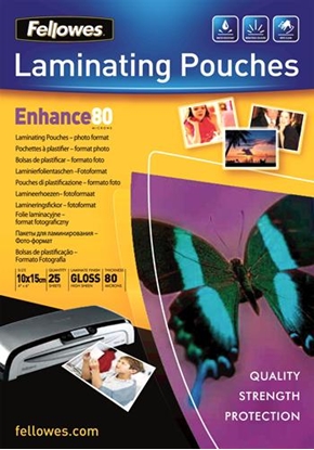 Picture of Fellowes Glossy 80 Micron Photo Laminating Pouch - 10x15cm