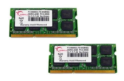 Изображение Pamięć do laptopa G.Skill SODIMM, DDR3, 8 GB, 1066 MHz, CL7 (F3-8500CL7D-8GBSQ)