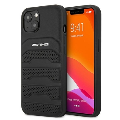 Attēls no AMG AMHCP13MGSEBK Leather Debossed Lines Back Case For Apple iPhone 13 Black