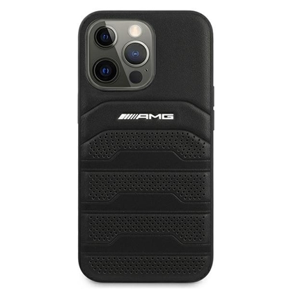 Attēls no AMG AMHCP13XGSEBK Leather Debossed Lines Back Case For Apple iPhone 13 Pro Max Black