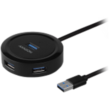 Attēls no HUE-P1A Hub 4-portowy USB 3.2 Gen 1 round, 30cm USB-A kabel, microUSB dodatkowe zasilanie