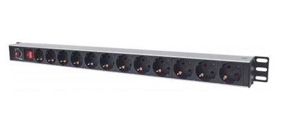 Изображение Intellinet Vertical Rackmount 12-Way Power Strip - German Type, With On/Off Switch and Overload Protection, 1.6m Power Cord (Euro 2-pin plug)