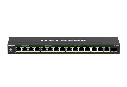 Picture of NETGEAR 16-Port High-Power PoE+ Gigabit Ethernet Plus Switch (231W) with 1 SFP port (GS316EPP) Managed Gigabit Ethernet (10/100/1000) Power over Ethernet (PoE) Black
