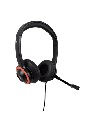 Picture of V7 Safesound Education K-12 Headset with Microphone, volume limited, antimicrobial, 2m USB cable, Laptop Computer, Chromebook, PC - Black, Red