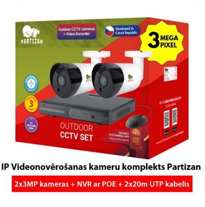 Picture of Profesionāls IP Videonovērošanas kameru komplekts : 3MPix kamera + NVR ar POE + 20m UTP kabelis