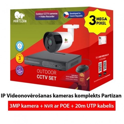 Attēls no Profesionāls IP Videonovērošanas kameru komplekts : 3MPix kamera + NVR ar POE + 20m UTP kabelis