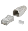 Picture of Goobay 68746  RJ45 plug, CAT 5e STP shielded with strain-relief boot, grey | Goobay | for round cable with Threader   cable lead in 6.4 mm single packed (1 set per polybag)  Technical specifications  Connections  Connection, type  RJ45 male (8P8C)   Conne