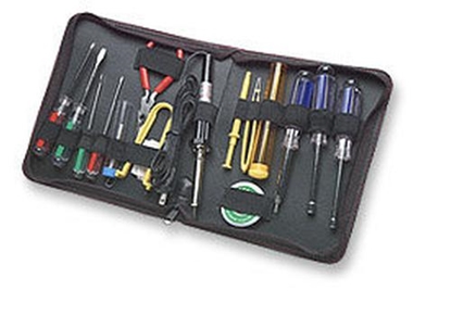 Attēls no Manhattan Technician Tool Kit (17 items), Consists of: Soldering Iron (Euro 2-pin plug), Solder and Wick, 4x Chip Tools (Anti Static), Pliers, 2x Nut-Drivers, 2x Torque Screwdrivers, 4x Screwdrivers (Phillips & Flat Head), Tube for spares, Case, Lifetime 