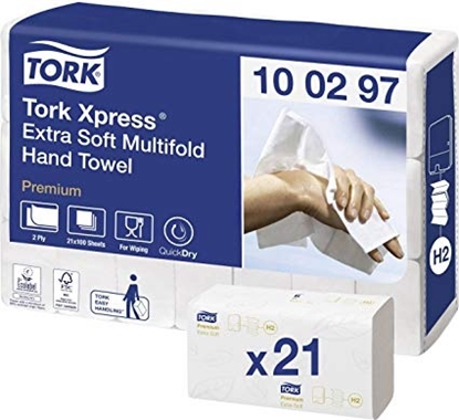 Изображение Hand towel sheets Tork Premium Extra Soft H2, 2-Ply, 100 sheets, 34x21.2cm, W, cellulose, (21pcs)