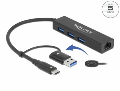 Attēls no Delock 3 Port USB 3.2 Gen 1 Hub + Gigabit LAN with USB Type-C™ or USB Type-A connector