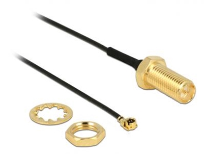 Picture of Antenna Cable RP-SMA jack bulkhead  MHF U.FL-LP-068 compatible plug 100 mm thread length 10 mm
