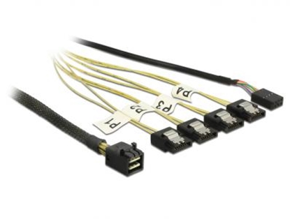Attēls no Cable Mini SAS HD SFF-8643  4 x SATA 7 pin Reverse + Sideband 0.5 m