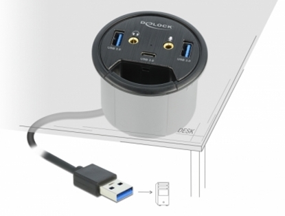 Attēls no Delock 3 Port In-Desk Hub USB 1 x USB Type-C™ and 2 x USB Type-A + HD-Audio Ports