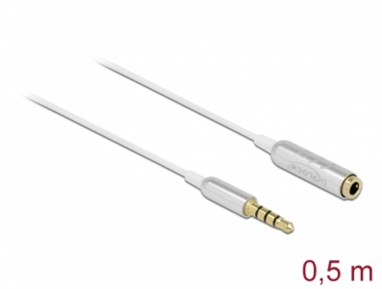 Picture of Delock Audio Extension Cable Stereo Jack 3.5 mm 4 pin male to female Ultra Slim 0.5 m white