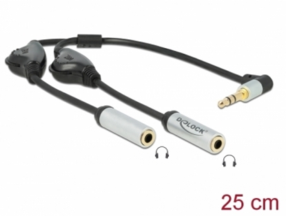 Picture of Delock Audio Splitter stereo jack male 3.5 mm to 2 x stereo jack female 3.5 mm 3 pin + Volume control angled