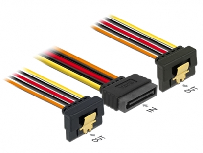 Attēls no Delock Cable SATA 15 pin power plug with latching function > 2 x SATA 15 pin power receptacle 15 cm