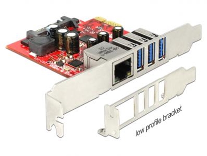 Attēls no Delock PCI Express Card  3 x external USB 3.0 + 1 x external Gigabit LAN â Low Profile Form Factor