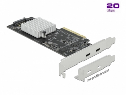 Attēls no Delock PCI Express x8 Card to 2 x external SuperSpeed USB 20 Gbps (USB 3.2 Gen 2x2) USB Type-C™ female - Low Profile Form Factor