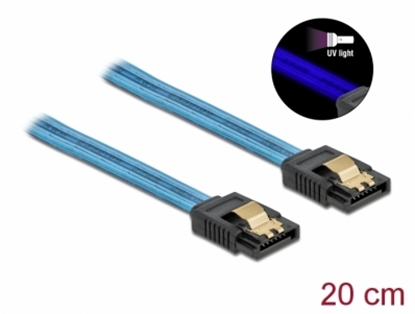 Attēls no Delock SATA 6 Gb/s Cable UV glow effect blue 20 cm