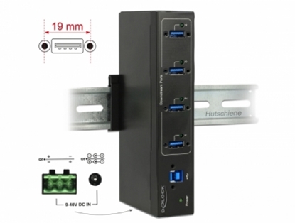 Изображение Delock External Industry Hub 4 x USB 3.0 Type-A with 15 kV ESD protection