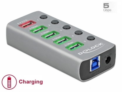 Изображение Delock USB 3.2 Gen 1 Hub with 4 Ports + 1 Fast Charging Port with Switch and Illumination