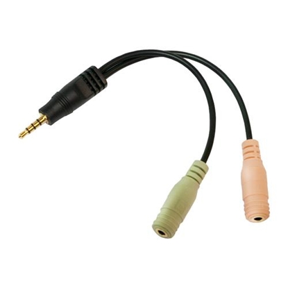 Attēls no Logilink Audio jack adapter, 4-pin, 3.5 mm stereo male to 2x 3.5mm female Black, 0.15 m