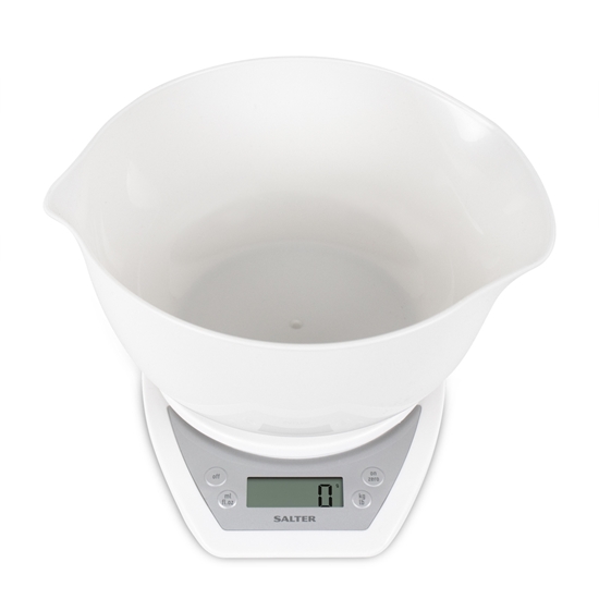 Picture of Salter 1024 WHDR14 Digital Kitchen Scales with Dual Pour Mixing Bowl white