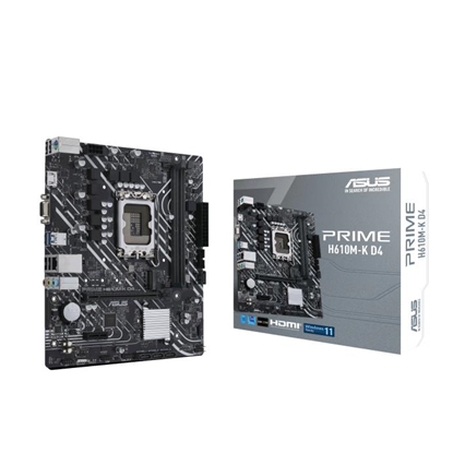 Attēls no Mainboard|ASUS|Intel H610|LGA1700|MicroATX|Memory DDR4|Memory slots 2|1xPCI-Express 3.0 1x|1xPCI-Express 4.0 16x|1xM.2|1x15pin D-sub|1xHDMI|2xAudio-In|1xAudio-Out|4xUSB 2.0|2xUSB 3.2|1xPS/2|1xRJ45|PRIMEH610M-KD4