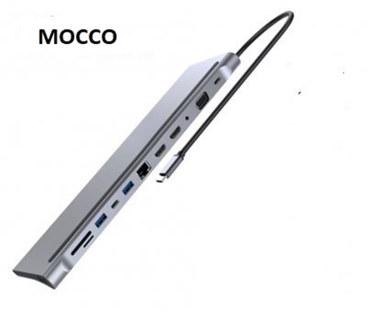 Изображение Mocco 12in1 Laptop Docking Station / 2 x HDMI / 2 x USB 3.0 / USB-C / RJ45 / SD / Micro SD / VGA / PD / Audio / Gray