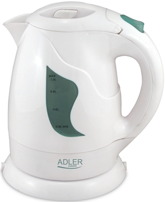Attēls no Adler AD 08 Standard kettle, Plastic, White, 850 W, 1 L, 360° rotational base
