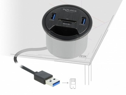 Picture of Delock 2 Port Tisch-Hub 2 x SuperSpeed USB Typ-A und Card Reader für SD und Micro