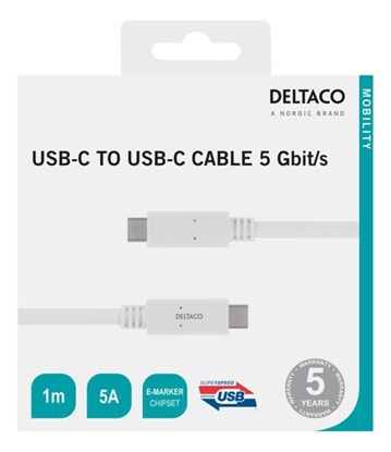Attēls no Kabel USB Deltaco USB-C - USB-C 1 m Biały (USBC-1502M)