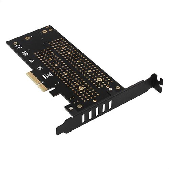 Изображение PCEM2-DC Adapter wewnętrzny PCIe x4, 1x M.2 NVMe M-key + 1x SATA B-key slot, chłodnica, SP & LP + radiator