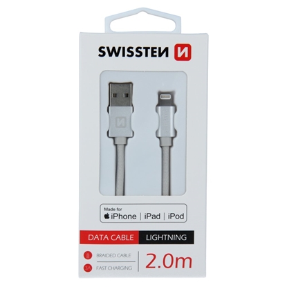 Attēls no Swissten MFI Textile Fast Charge 3A Lightning Data and Charging Cable 2m