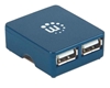 Picture of Manhattan USB-A 4-Port Micro Hub, 4x USB-A Ports, Blue, 480 Mbps (USB 2.0), Bus Power, Equivalent to ST4200MINI2, Hi-Speed USB, Three Year Warranty, Blister