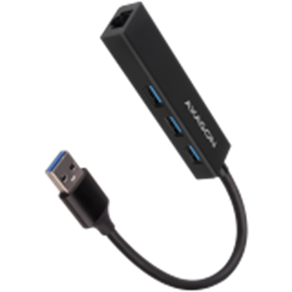 Изображение HMA-GL3A Wieloportowy hub 3x USB-A + GLAN, USB3.2 Gen 1, metalowy, 20cm USB-A kabel