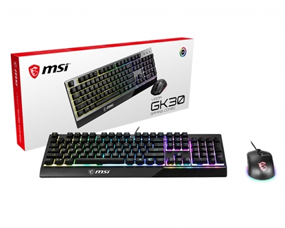 Изображение MSI VIGOR GK30 COMBO RGB MEMchanical Gaming Keyboard + Clutch GM11 Gaming Mouse ' UK Layout, 6-Zone RGB Lighting Keyboard, Dual-Zone RGB Lighting Mouse, 5000 DPI Optical Sensor, RGB Mystic Light'