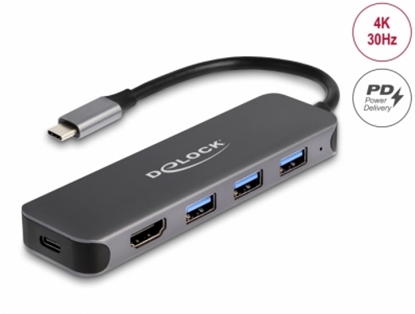Picture of Delock 3 Port USB Hub and 4K HDMI output with USB Type-C™ connection and PD 85 Watt