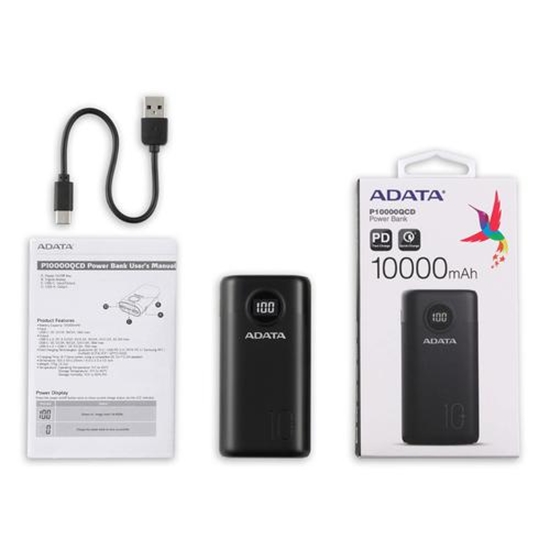 Picture of POWER BANK USB 10000MAH BLACK/AP10000QCD-DGT-CBK ADATA