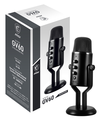 Attēls no MSI IMMERSE GV60 STREAMING MIC 'USB Type-C Interface and 3.5mm Aux, For Professional applications with Intuituve control in 4 modes: Stereo, Omnidirectional, Cardioid and Bidirectional'