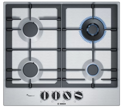 Attēls no Bosch Serie 6 PCP6A5B90 hob Black, Stainless steel Built-in Gas 4 zone(s)
