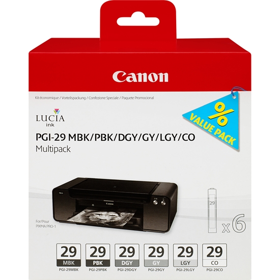 Picture of Canon PGI-29 Multipack MBK/PBK/DGY/GY/LGY/CO